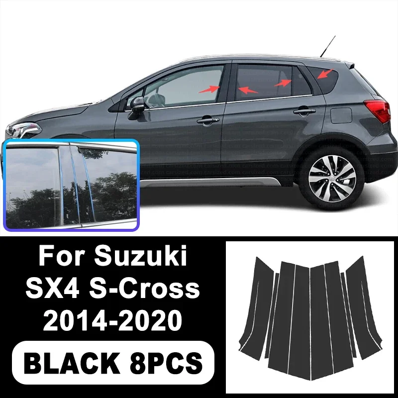 

For Suzuki SX4 S-Cross 2014-2020 Piano Black B C Pillar Stickers, Easy Install PC Window Trim Anti-Scratch Exterior Styling Part