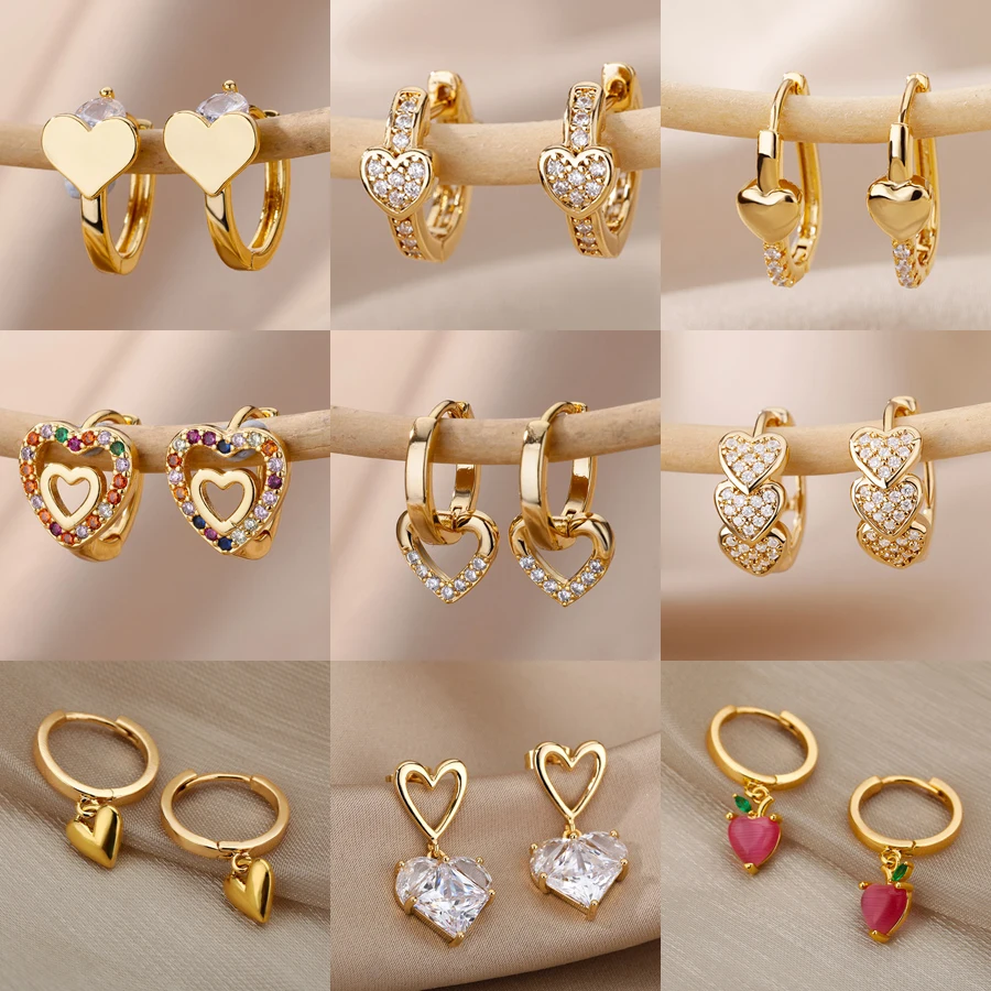 Zircon Heart Pendientes Earring For Women Stainless Steel Gold Color Piercing Earring 2024 Trend Jewelry aretes Accesorios mujer