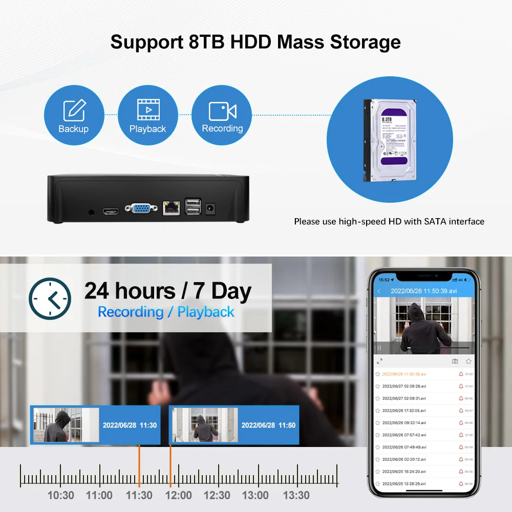 Imagem -04 - Srihome-network Video Recorder Proteção de Segurança Sistema de Câmera ip Nvs003 16ch 4k Uhd Poe Nvr H.265 8t Hdd Cctv Wifi Nvs003