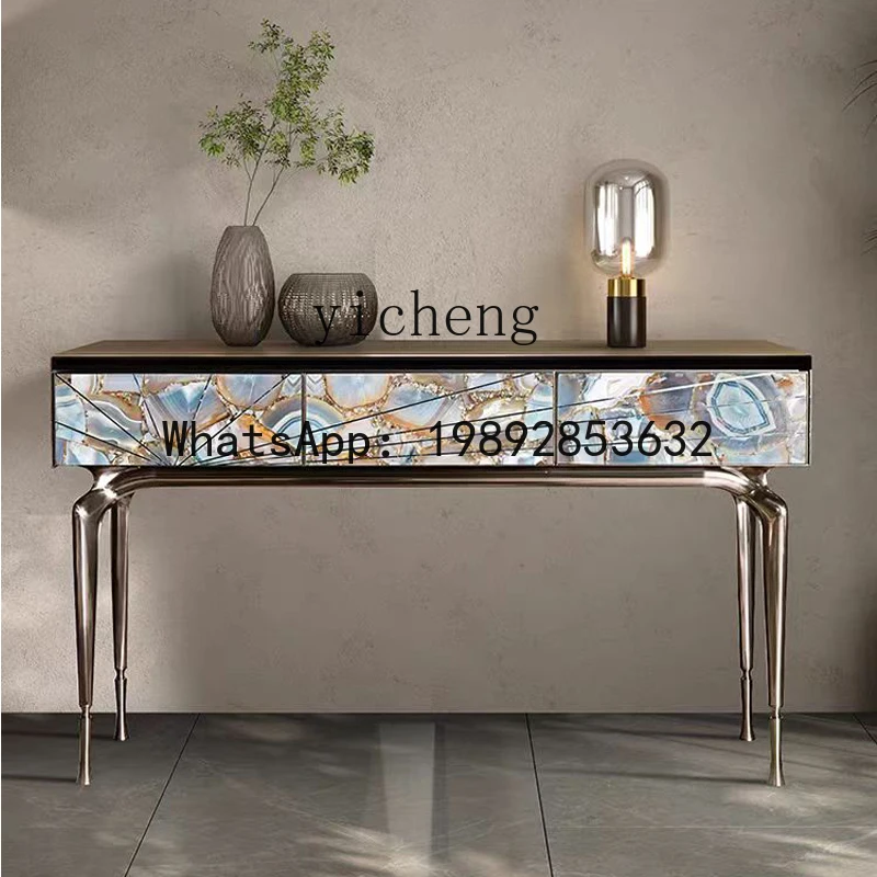 AA  green agate stone entrance table villa living room light luxury metal entrance cabinet