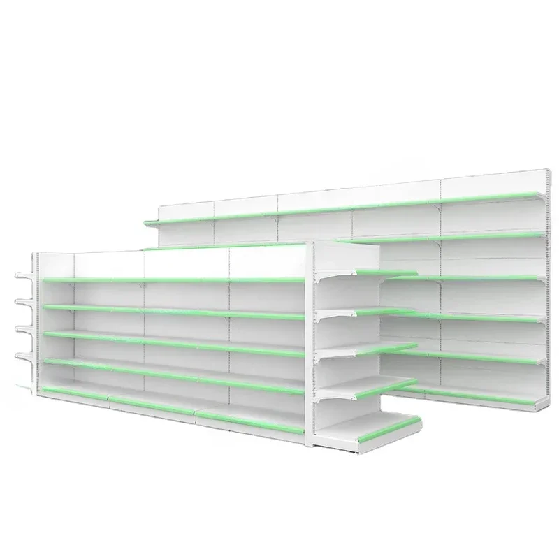 

Morden metal heavy duty supermarket shelves white shelf display rack gondola with led advertising display