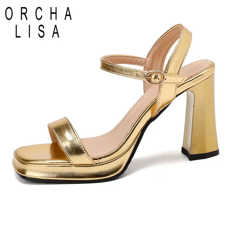 

ORCHA LISA Модные женские туфли для свиданий с квадратным носком на массивном каблуке 9 см на платформе 2 см с пряжкой и ремешком Сексуальные женские сандалии 43 44 45 46