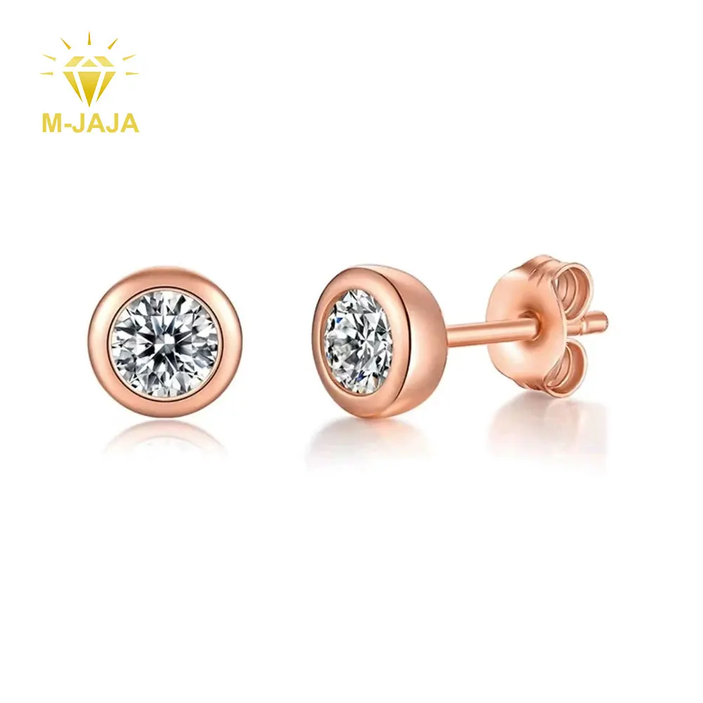 

M-JAJA 0.5/1CT Moissanite Stud Earrings 925 Sterling Silver Bezel Diamond Earrings for Woman Party Rose Gold Plated Fine Jewelry