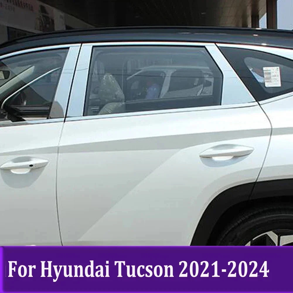 

Car Window Pillar Trim Molding Decorative Exterior Accessories For Hyundai Tucson 2021 2022 2023 2024 Stainless Steel 6pcs