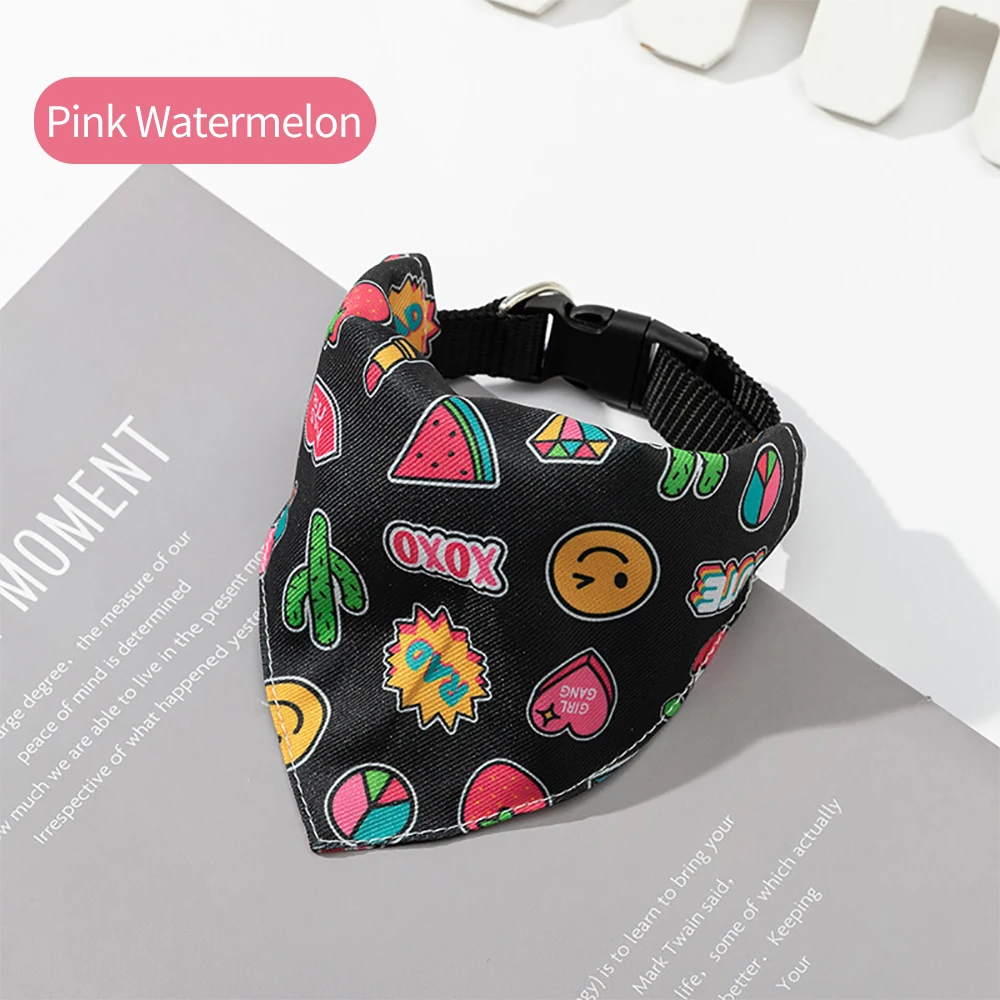 Pets Saliva Towel Adjustment Cute Fruit Print Weaved Dog Cat Collar Bib Grooming Arc Design Dog Scarf for Girl Small Dogs Cats