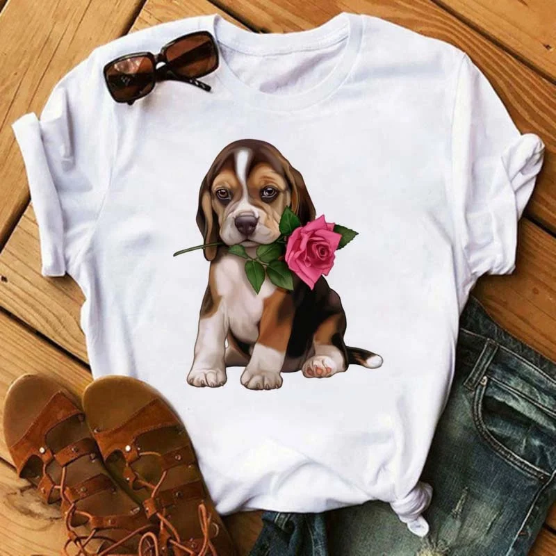 Maycaur Cute Dogs T Shirt Women Harajuku Ullzang French Bulldog Kawaii Cartoon Tshirt Female Korean Casual 90s Graphic T-shirts