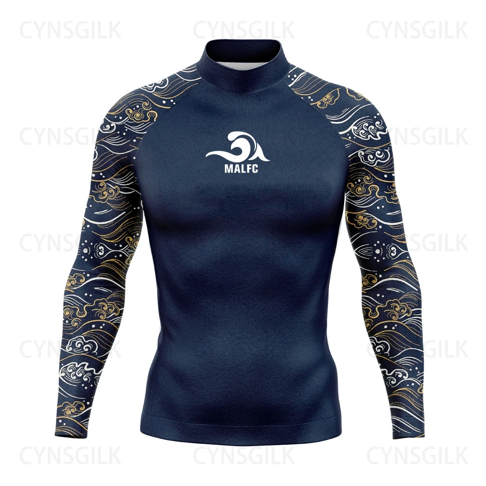 MALFC Rash guard dla mężczyzn Ubrania surfingowe Strój kąpielowy Rashguard Surf Wear UPF 50 Sporty wodne Koszulka z długim rękawem Stroje kąpielowe