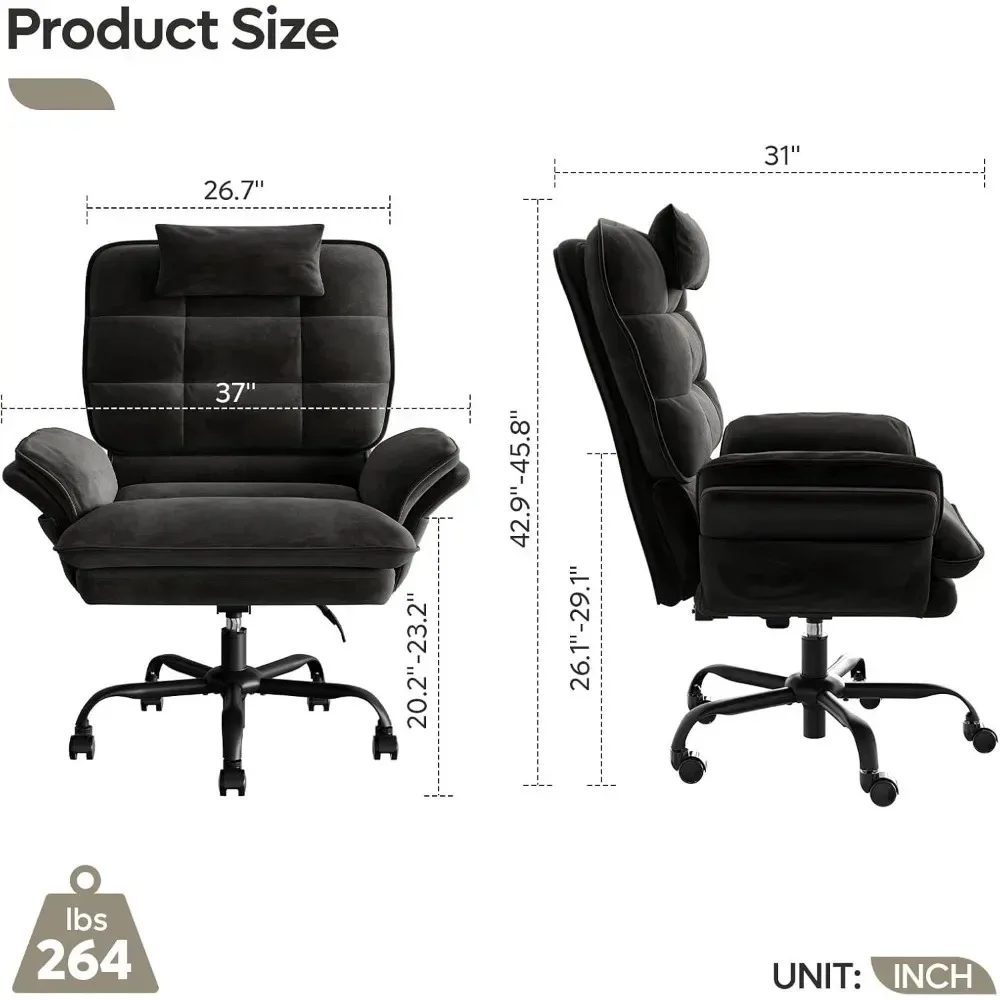 Velvet Executive Office Chair, Ergonomic Chair with Flip-up Arms, 135° Reclining High Back Office Chair with Wide Seat