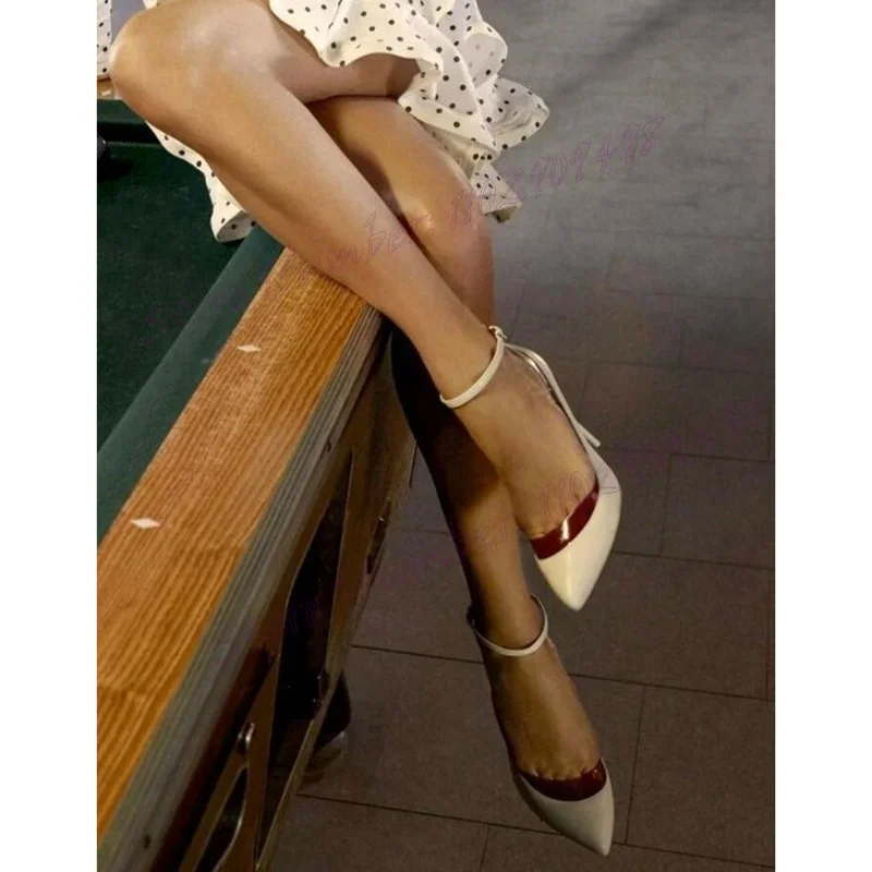 

White Patchwork Ankle Strap Pumps Pointed Toe Shoes for Women Stilettos High Heels Sexy Lady Shoes 2024 Zapatos Para Mujere