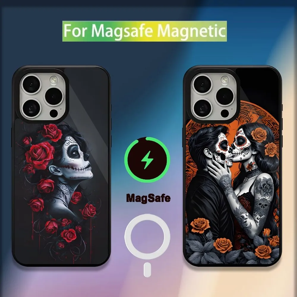 Mexican Catrina Skull Girl Phone Case For iPhone 16,15,14,13,12,11,Plus,Pro,Max,Mini Magsafe Magnetic Wireless Charging