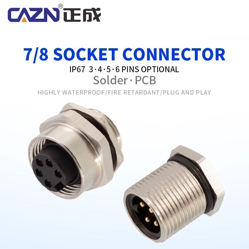 7/8 PCB Connect Male&female Plug Socket Front Back Panel Mount 3/4/5/6 Pin Brass Contacts Electrical Connectors