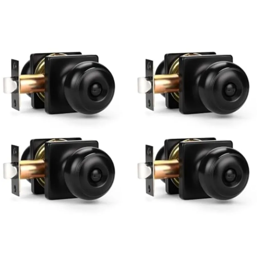 

Pack Privacy Door Knob with Square Rosette, Matte Black Interior Door Knob for Bedroom or Bathroom, Keyless Privacy Square Mode