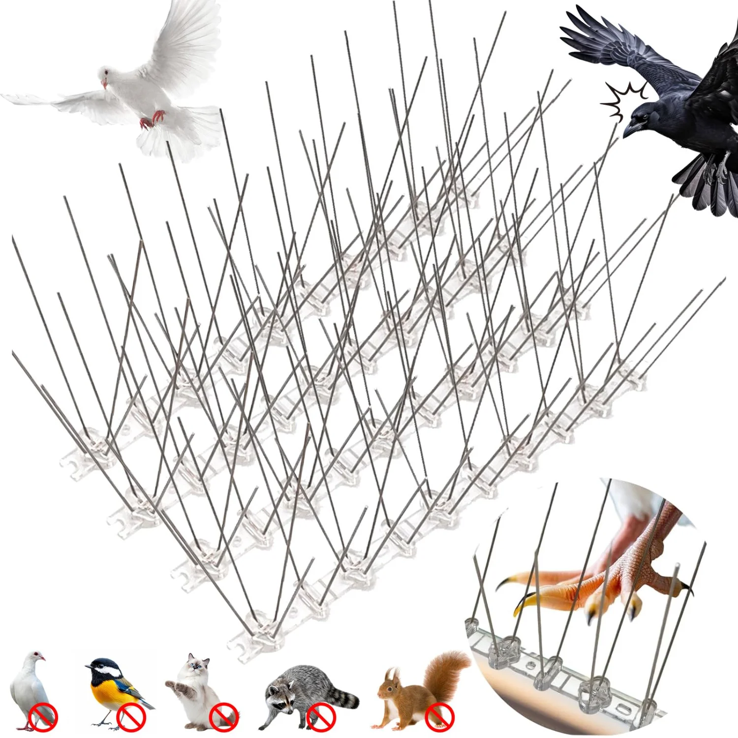 1-12PCS Pigeon Repellent Deterrent Stainless Steel Anti Bird Repeller Spikes Squirrel Raccoon Cat Deterrent Spike for Yard Roof