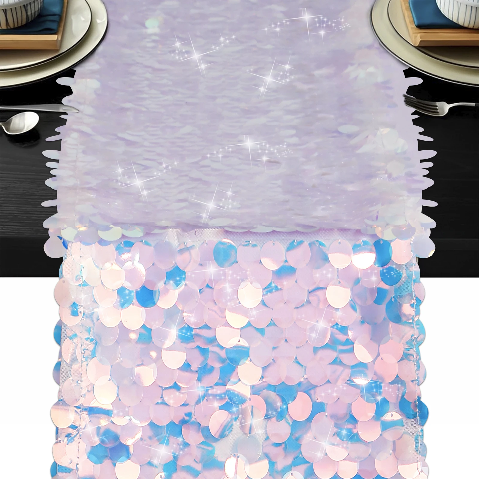 

Mermaid Party Table Runner Mermaid Sequin Table Cloths for Parties Glitter Holographic Sequin Table Cover Decorative Mermaid