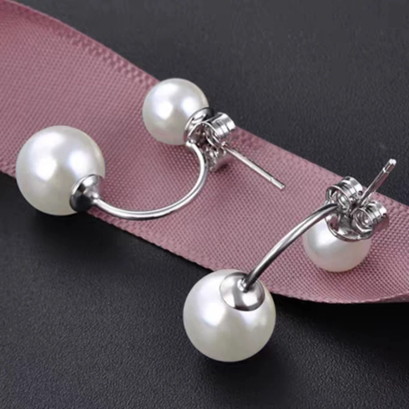 

Серьги-гвоздики из стерлингового серебра 925 пробы с жемчугом, модный стильный дизайн сзади, подарок для девочек, изысканные серьги для женщин