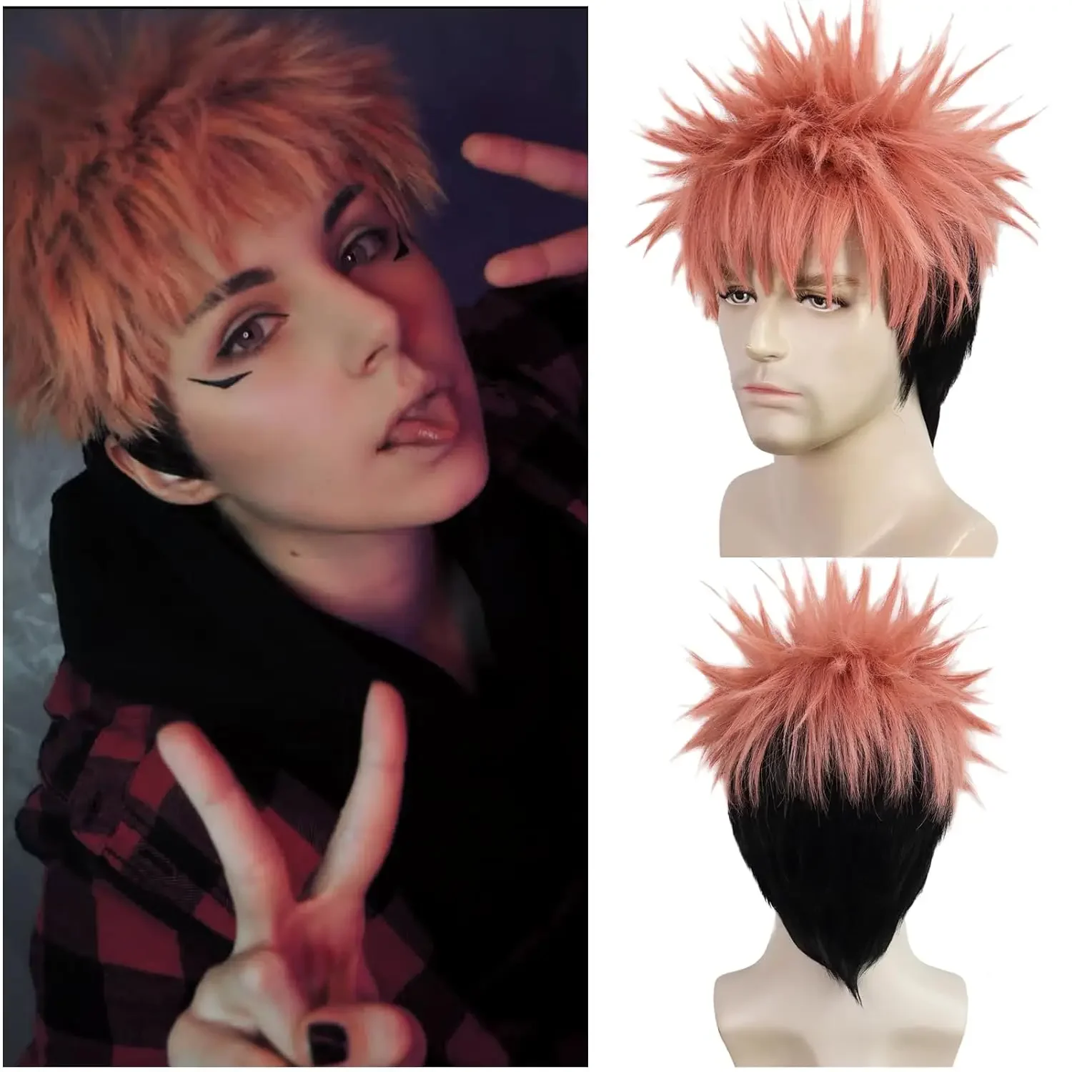 

Itadori Yuji Wig Pink Black Anime Wig Boys Short Pink Wig Mens Cosplay Wig Heat Resistant Synthetic Halloween Costume Wig