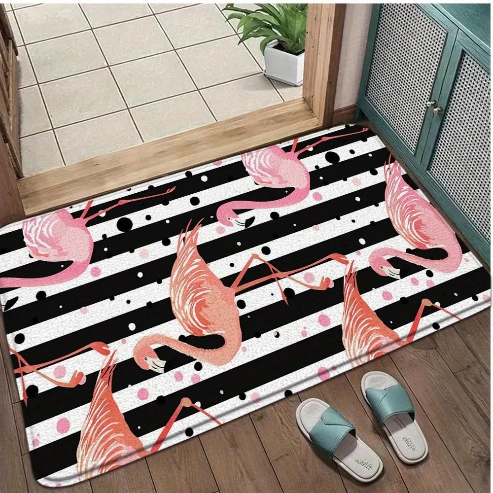 Contemporary Botanical Motif Floor Rug Decorative Non Slip Door Mat Versatile Accent For Gym Dance Studio Room