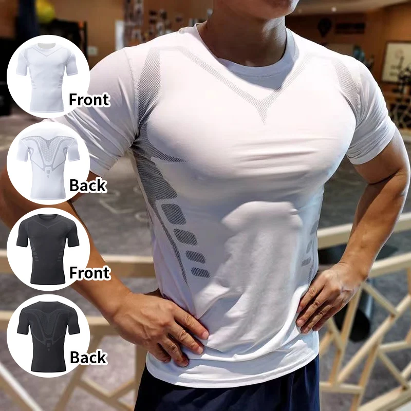 

2/1 шт., мужская модная рубашка с коротким рукавом и принтом для подростков, спортивный тонкий топ для отдыха, удобная компрессионная рубашка для бега, фитнеса, футболки
