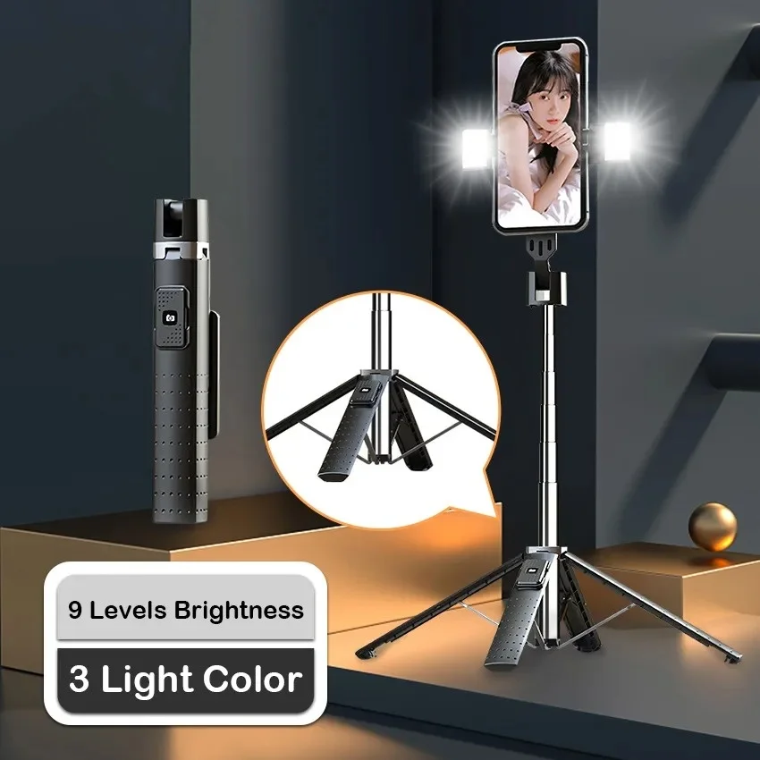 P04D-2 Bluetooth Selfie Stick Tripod Phone Bracket Reinforced Tetrapod Bluetooth Selfie Double Fill Light for Xiaomi Huawei IOS
