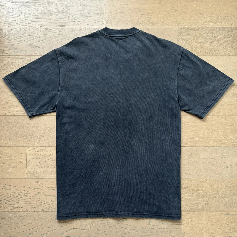 Vale Valley Trendy Streetwear Men's T-Shirt Short Sleeve Printed Cotton Vintage Washed Loose Fit Heavyweight Casual Top
