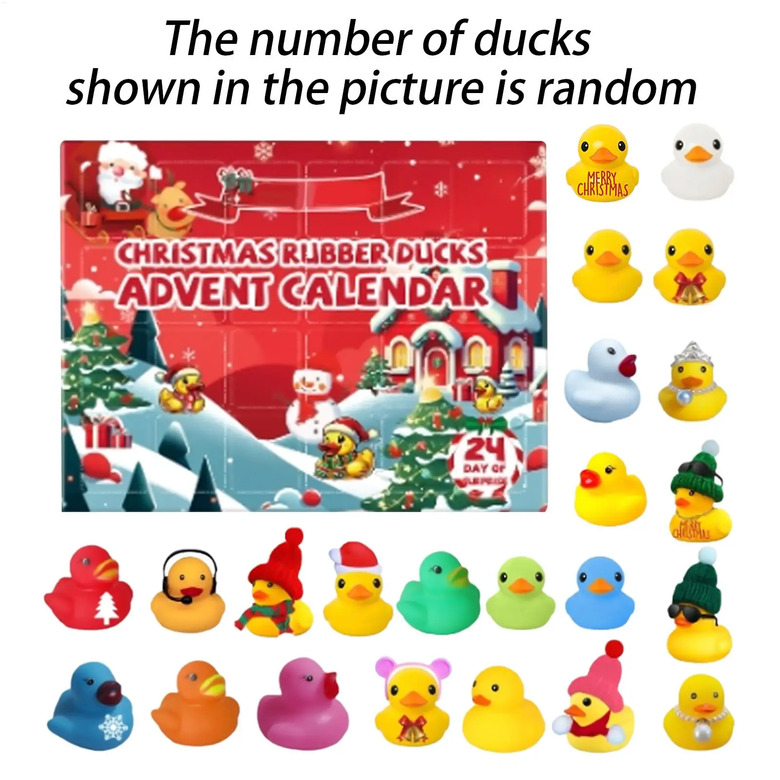 24Pcs Christmas Rubber Ducks Christmas Countdown Calendar Toy Cute Holiday Rubber Ducks Ducking for Celebration Xmas Party Favor