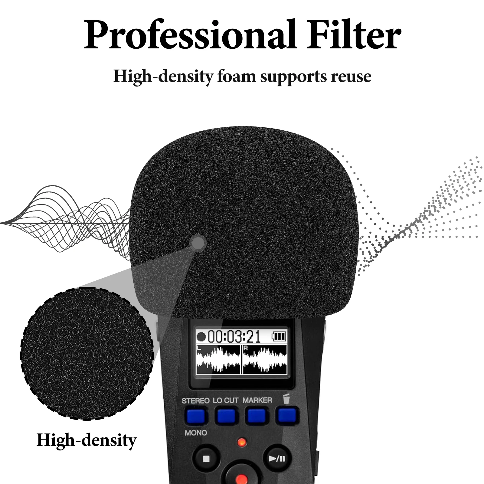 Geekria Foam Windscreen for ZOOM H1, Black