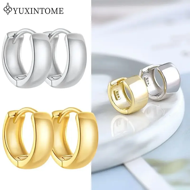 

925 Sterling Silver Ear Needle Wide Plain Hoop Earrings For Women Simple Vintage Earrings Fashion Party Jewelry Accessories