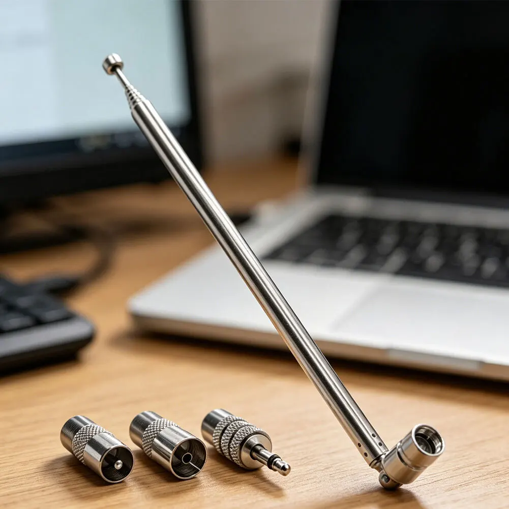 Telescopic Rod Antenna Kit with F Type Male Connector for FM Radio Reception and AV Stereo Receiver Compatibility