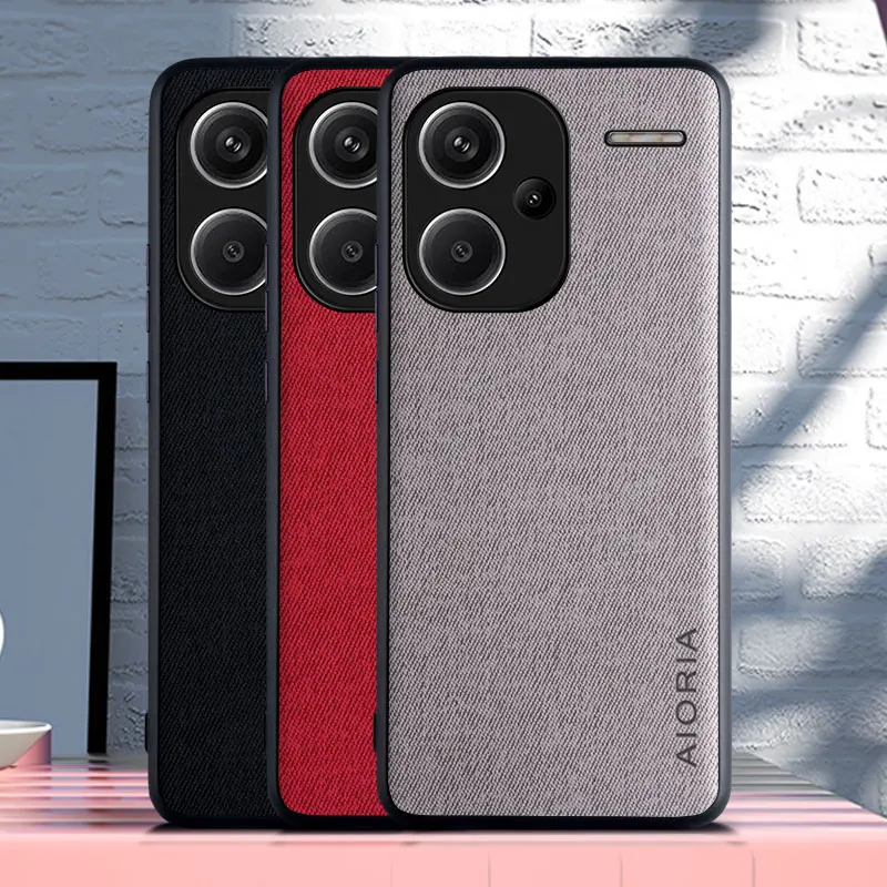 Luxuriöse Textil-Ledertasche für Xiaomi Redmi Note 13 Pro Plus 4G 5G, weiches TPU mit hartem PC-3-in-1-Material, Kameraschutz-Design
