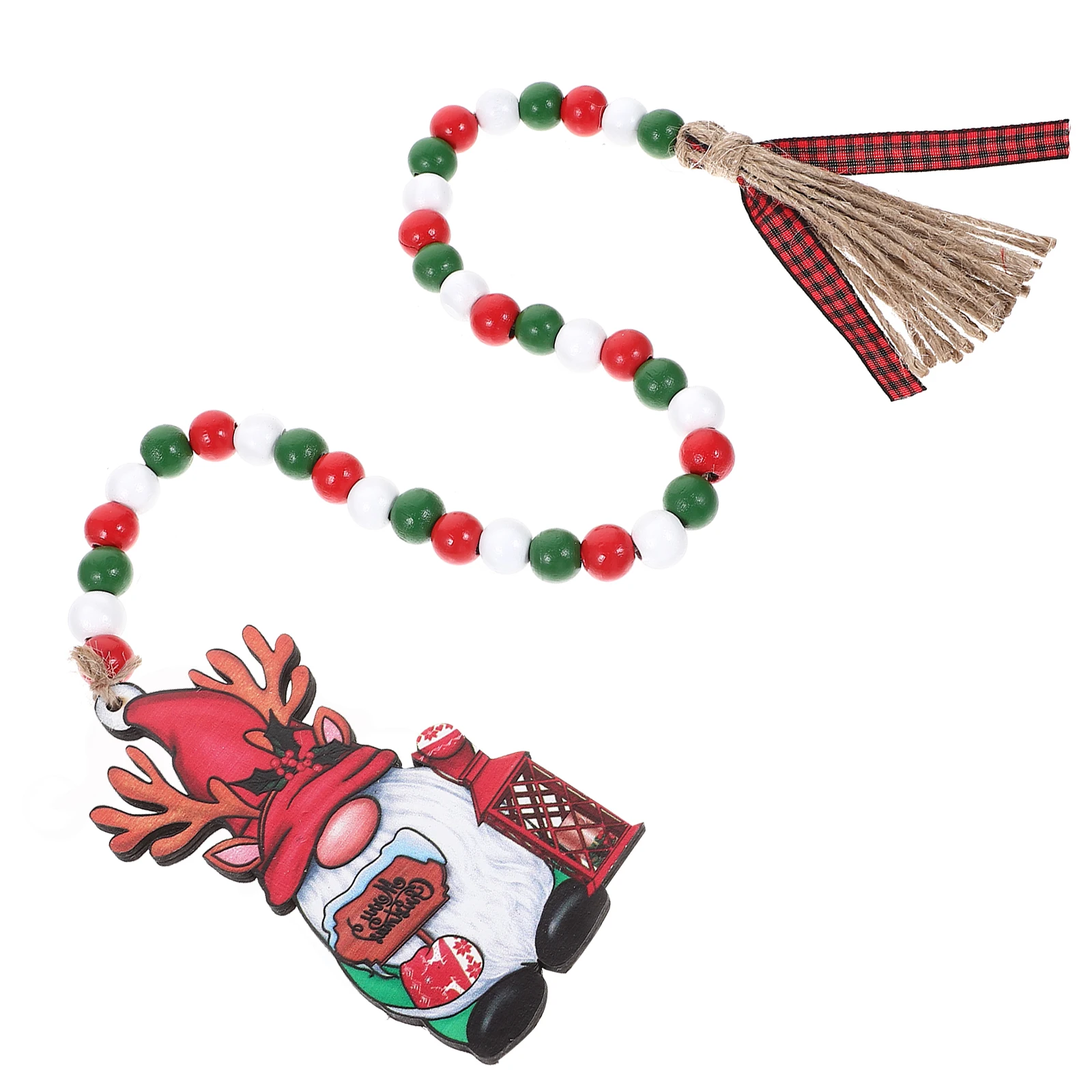 

Santa Claus Ornaments Tassel Pendants Wood Beads Wreath Hanging Photo Banner Wooden Decor Beaded Decoration Delicate