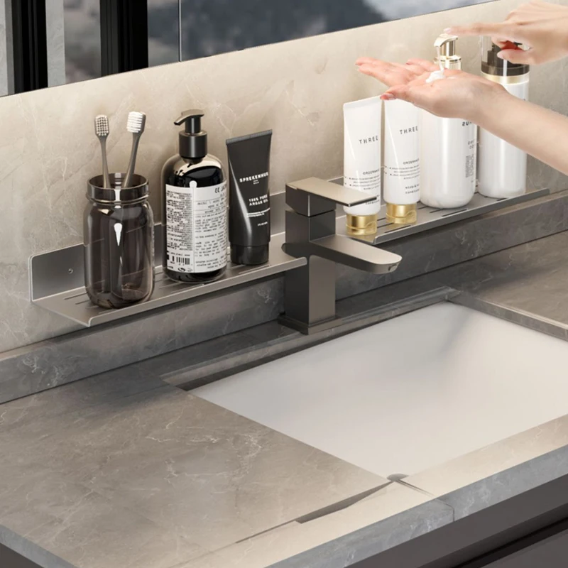 U-förmiges Badezimmerregal zur Wandmontage, Aufbewahrungsregal vor dem Waschbecken, Küchenhalter, Aluminium, stanzfrei, Badezimmer-Organizer