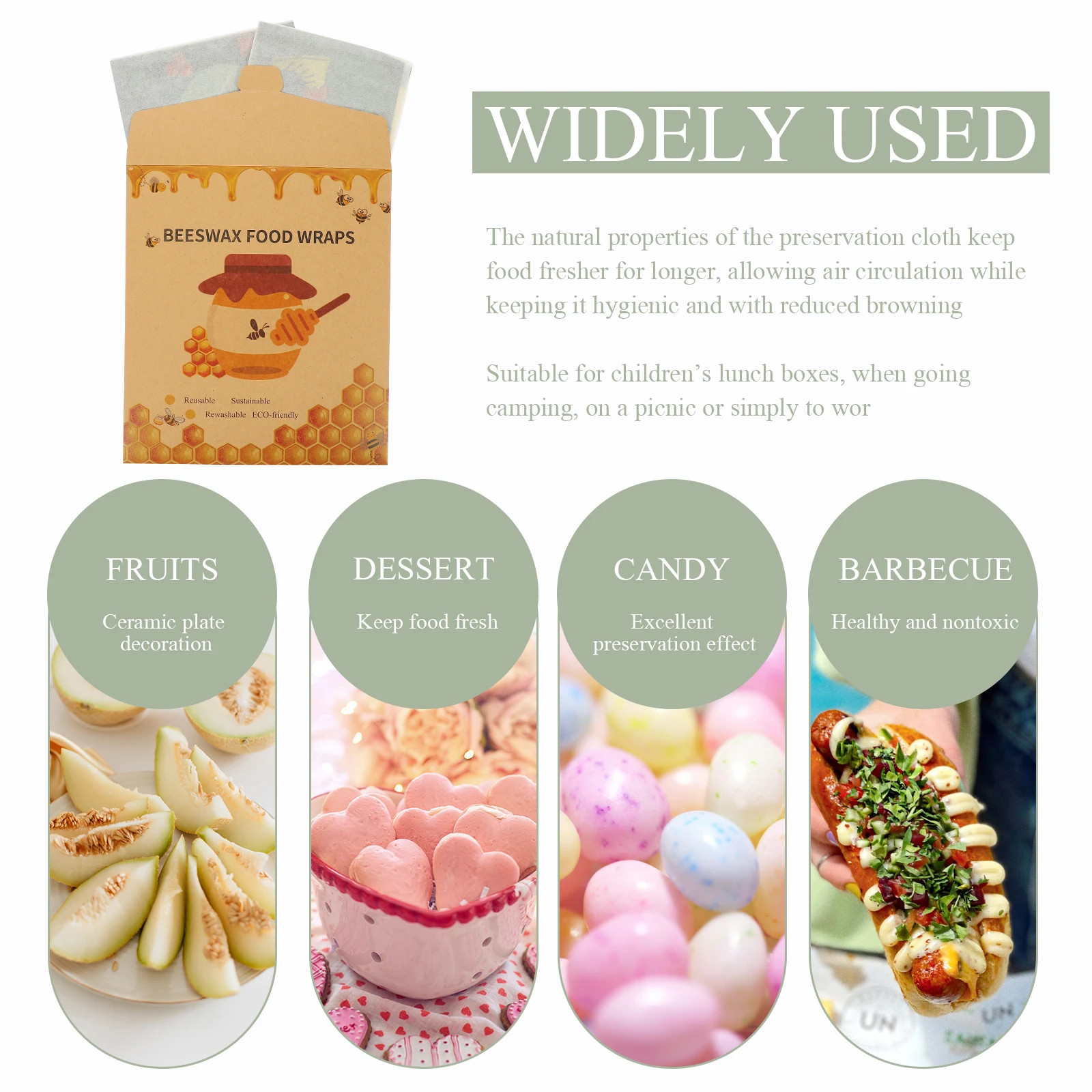 

3 Pcs Beeswax Wrap For Food Wraps Reusable Cotton Covers Fresh Preservation Wrap Cloth Wax Food Storage Solution