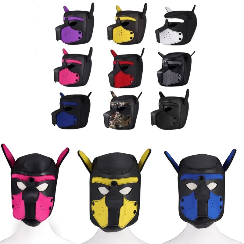 

9 Colors Puppy Cosplay Costumes Increase Large Size Padded Rubber Full Head Hood Mask With Ears For Couples Dog Role Play Games