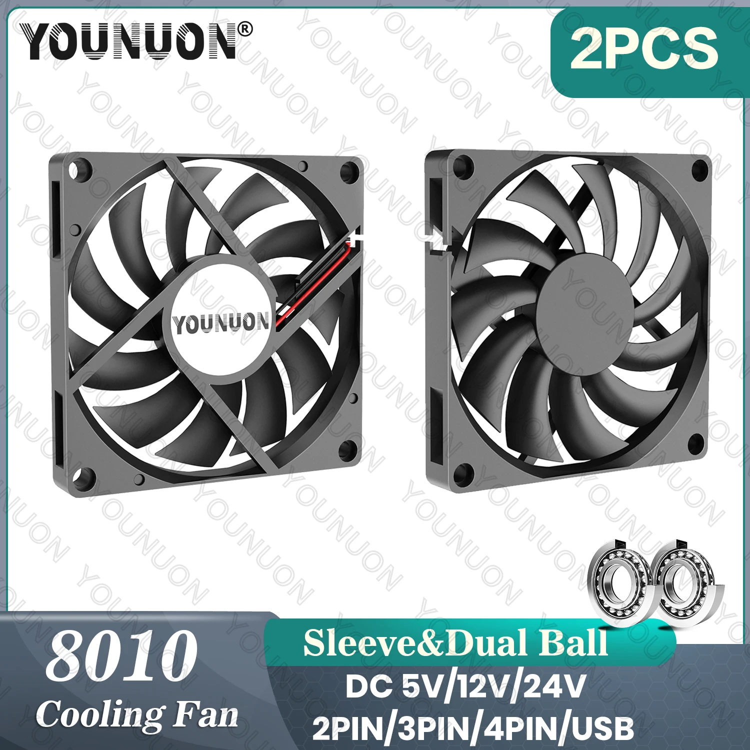 2 Pieces 80mm 5V USB Fan 80cm 80x80x10mm 5V 12V 24V Cooling Cooler Fan Dual Ball Bearing&Sleeve Bearing 8010 Computer Case Fan