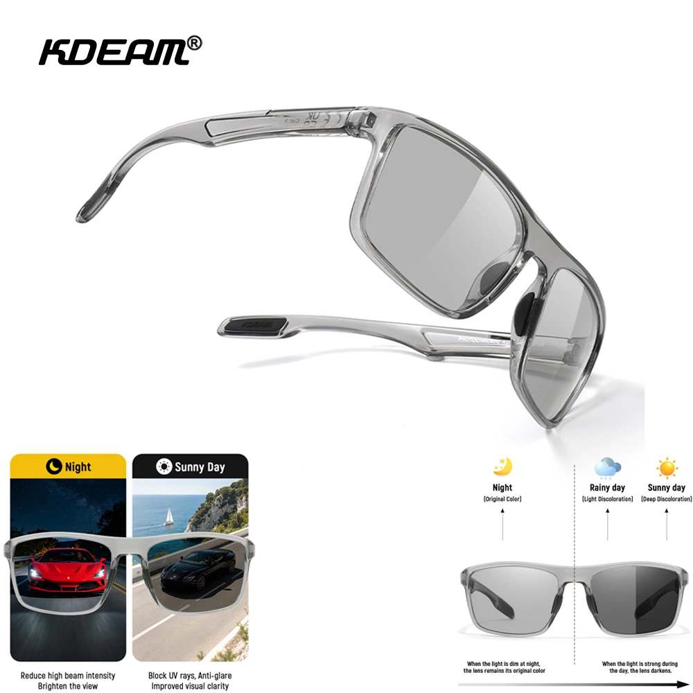 KDEAM Rectangular Plus Size 154mm Overall Width Sports Sunglasses Polarized & Photochromic Cat.3 Oversized Sun Glasses With Case