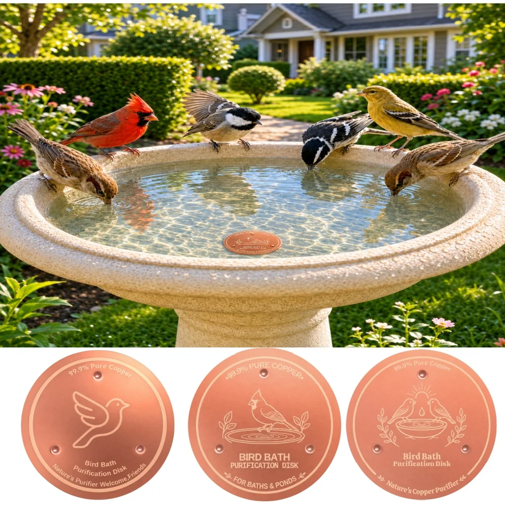 

Bird Bath Copper Disc, 0.6mm 99.99% Pure Copper for Natural Water Care, Fits Most Outdoor Birdbaths, Bowls, Solar & Heated Units