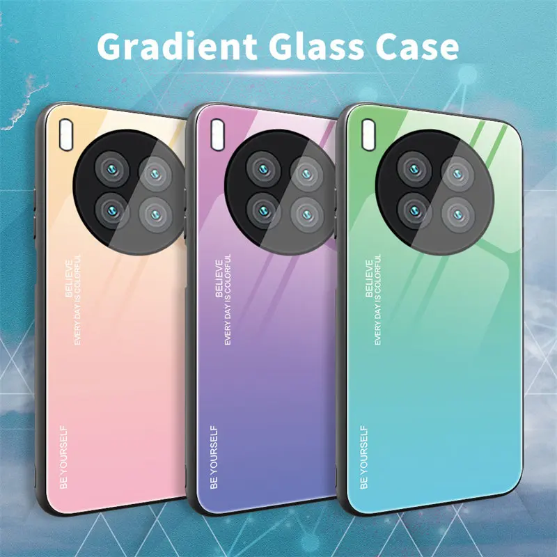 Tempered Glass Case For Honor 50 Lite NTN L22 LX1 LX3 Gradient Glass Back Cover Hard Case Soft Bumper for Honor50 Lite NTN-LX1