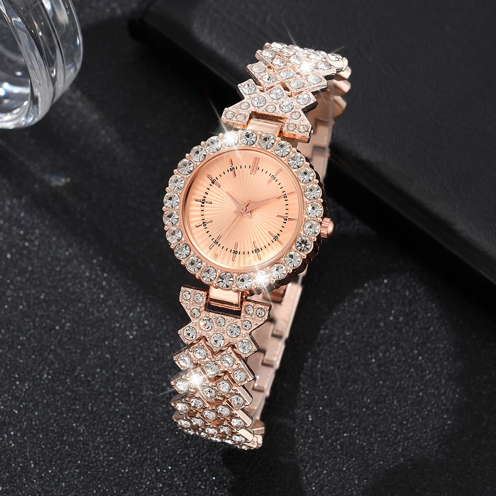 5PCS Set Women Luxury Casual Fashion Quartz Watch Necklace Earring Bracelet Ring Wristwatches Dress Clock Set Montre Femme