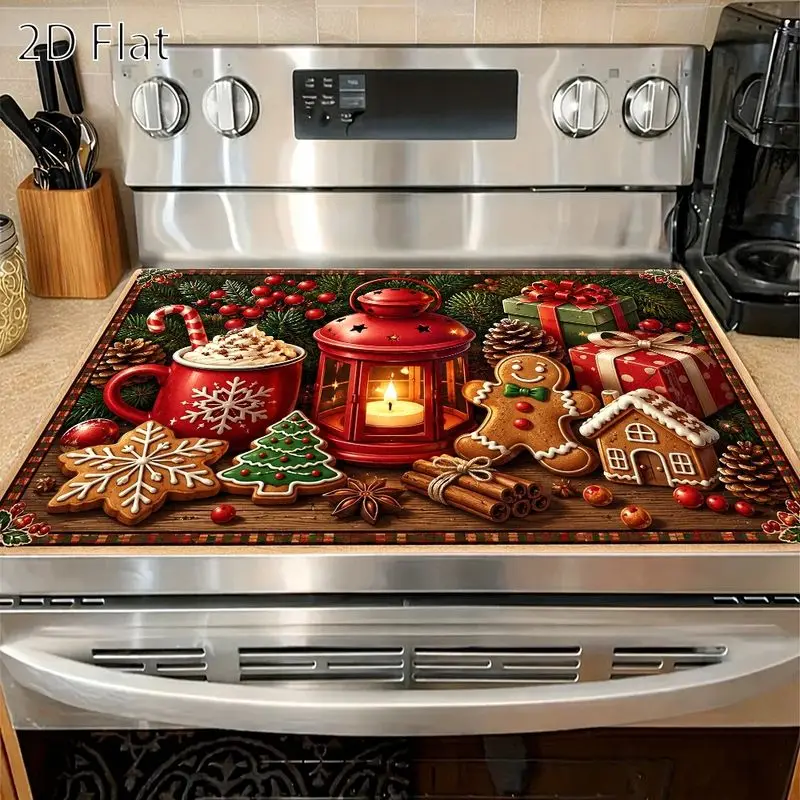 VIKAMA Christmas Stove Mat Merry Christmas Cooktop Cover Mat Gingerbread Snowflake Cookie Decorative Kitchen Counter Mat