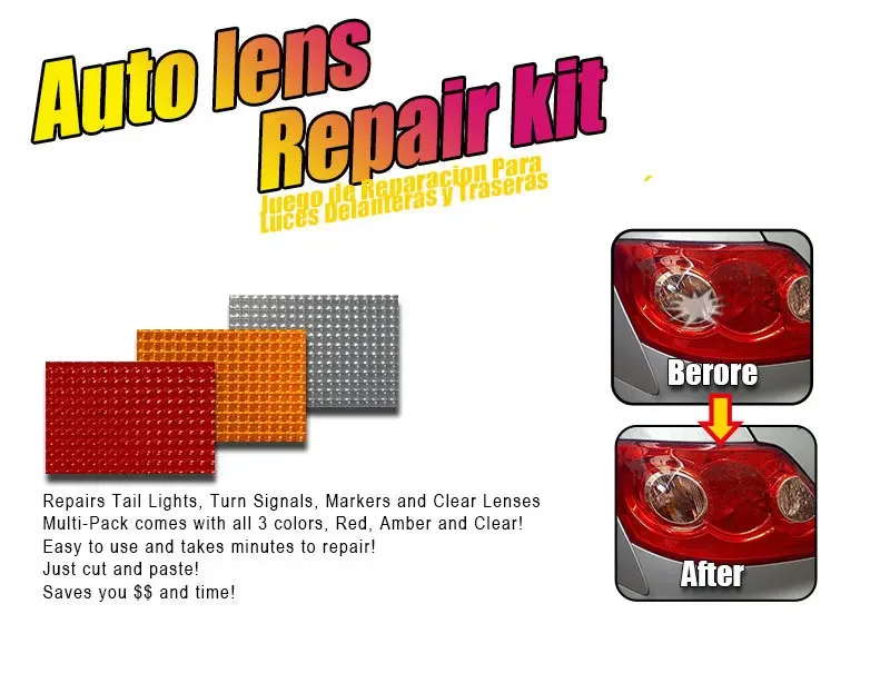 Car Auto Lens Repair Kit DIY Grid Pattern Car Headlights Taillight Repair Tool Set Car Lights Crack Repair Film Polish Red Amber