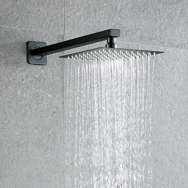 Imagem -05 - Wall Mounted Extended Shower Braço de Preto Banheiro Quadrado Chuveiro Tubo Chuveiros Rod Acessórios Aço Inoxidável 50 60 70cm