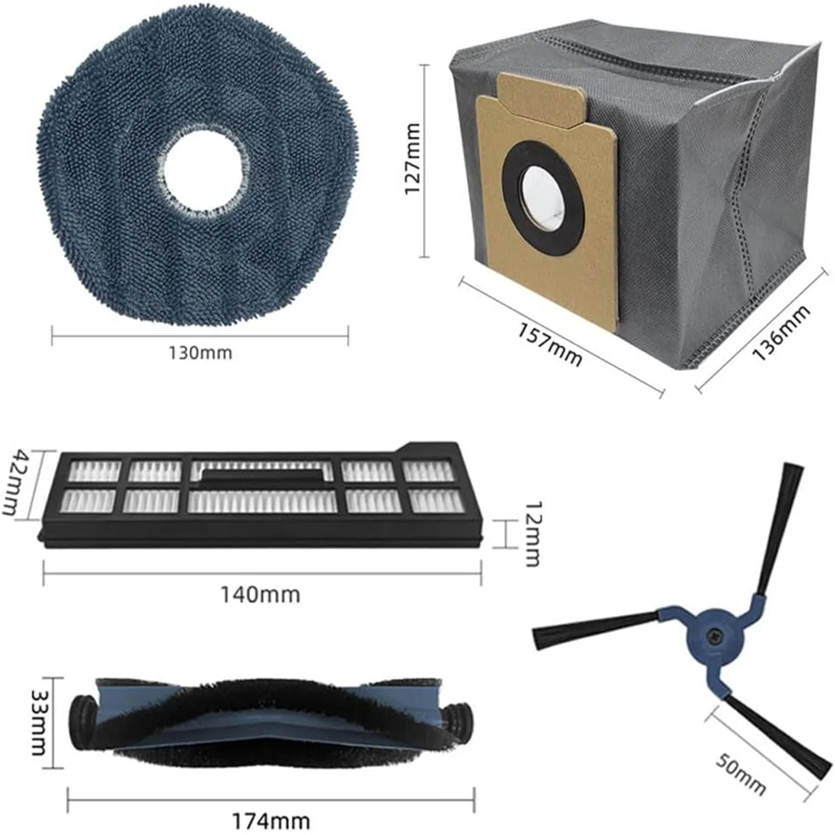 Zestaw akcesoriów do odkurzacza robota Eufy X10 Pro Omni Szczotka główna, filtry, szczotki boczne, ściereczki do mopa, worki na kurz