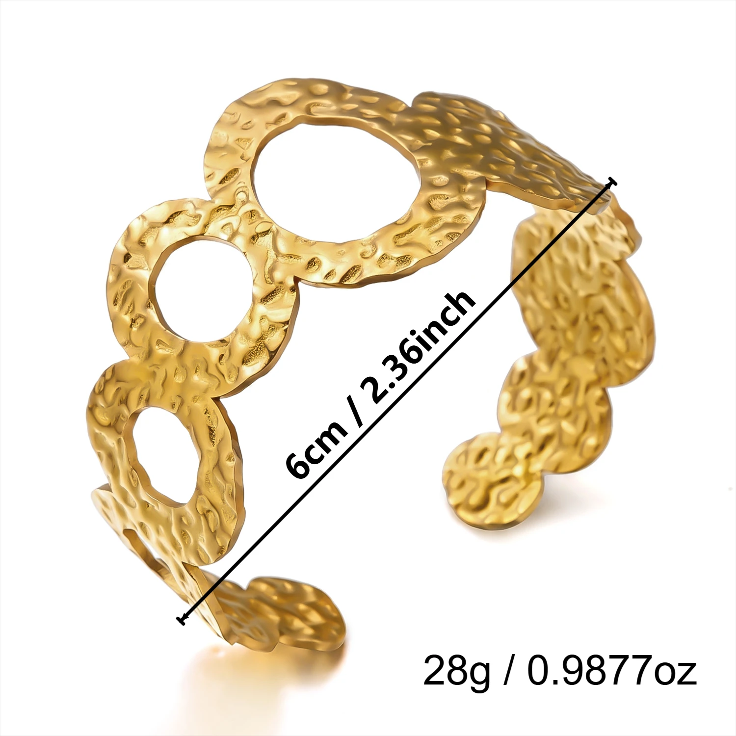 Vintage Korallen-Edelstahl-Armreifen für Damen und Herren, Überdimensionierte Metall-Armreifen in Goldfarbe, Runde Manschetten-Armreifen, Sommer-Handgelenkschmuck – Detail 6