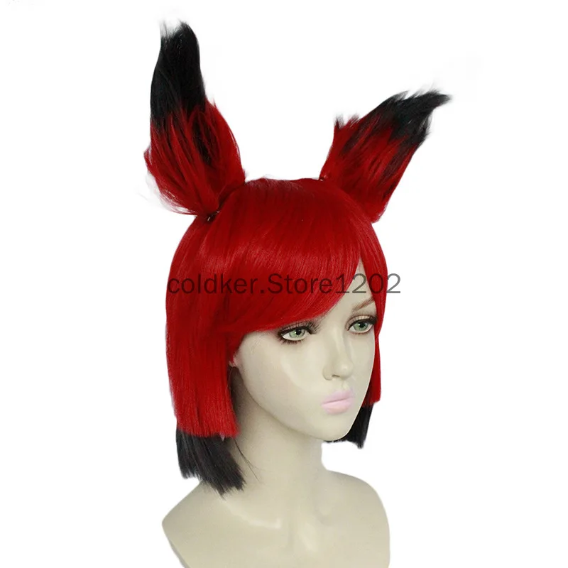 Peluca de Cosplay de Alastor de Anime, accesorios de disfraz Unisex, fantasía, Negro, Rojo, pantalones cortos, regalo de navidad, Halloween