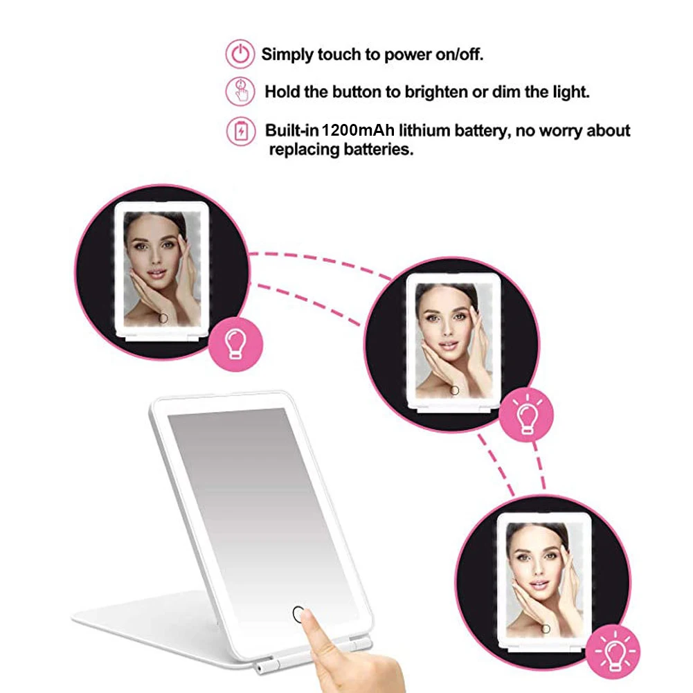 USB Charing Folding Makeup Mirror 10x Magnifying Touch Screen Dressing Cosmetic Glass LED Light Bedroom Beauty Vanity Table Tool