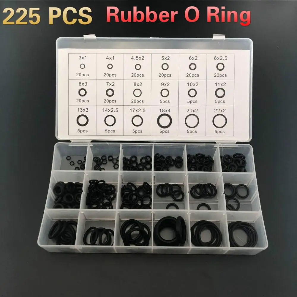 

Washer Seals Rubber O Ring Watertightness Assortment Different Size With Plactic Box Kit Set 225pcs