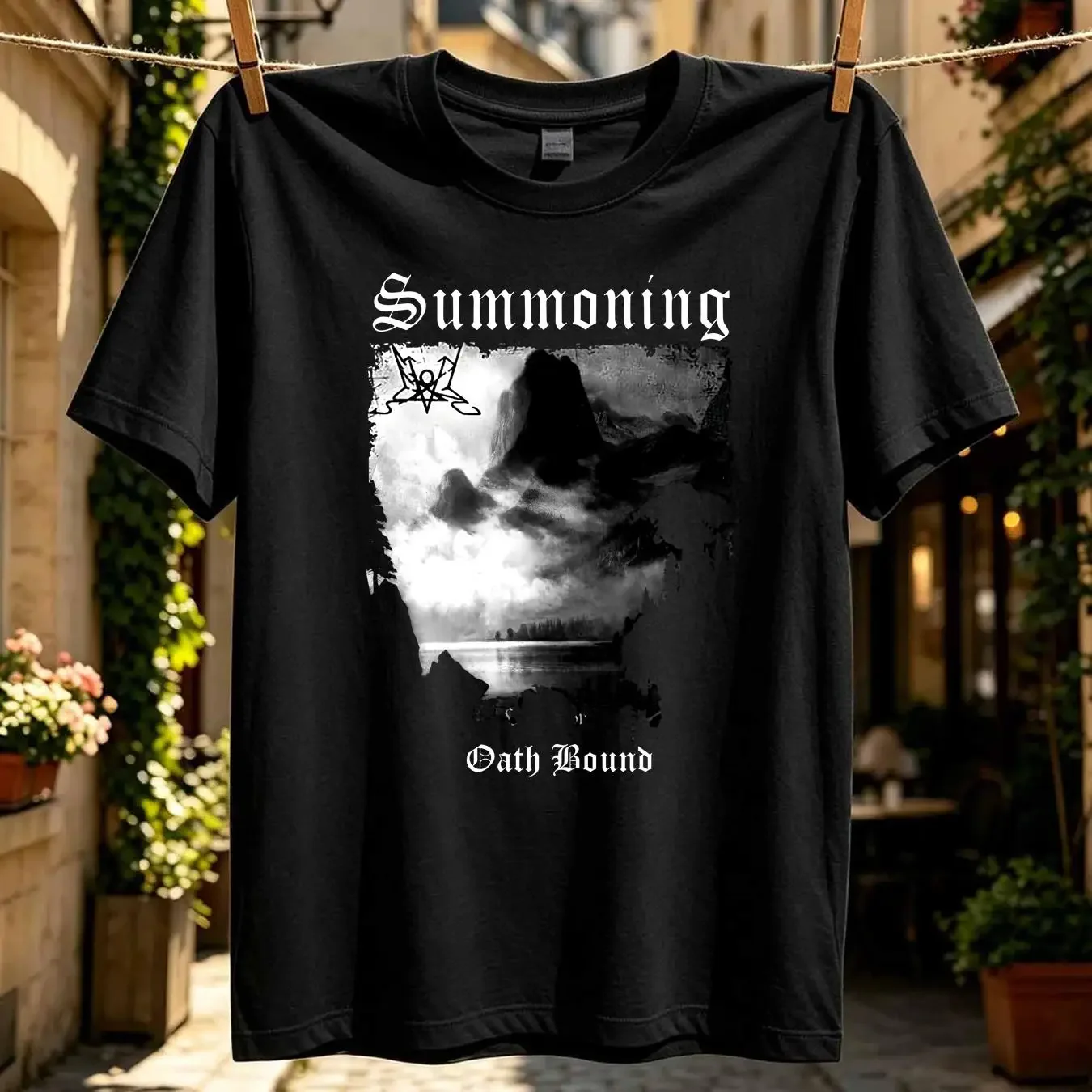 washed T Shirt Summoning Oath Bound BLACK metal band long sleeves vintage Washed Breathable designer clothes fashion Unisex