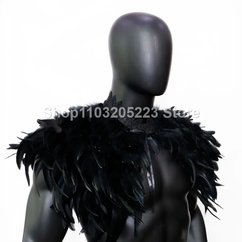 Medieval Men's Cosplay Gothic Raven Black Feather Cape Cape Cape Suitable for Halloween Costume Party Supplies