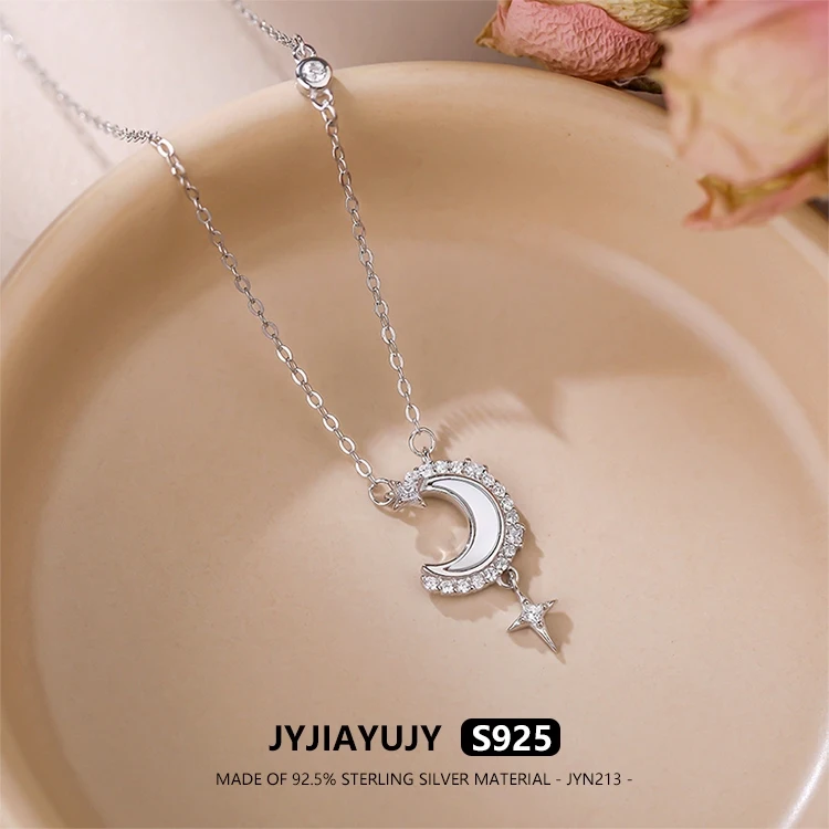 

JYJIAYUJY 100% цельное оригинальное ожерелье из стерлингового серебра S925, 45 см, цепочка в наличии, модные ювелирные изделия со звездой и луной, подарок на каждый день JYN213