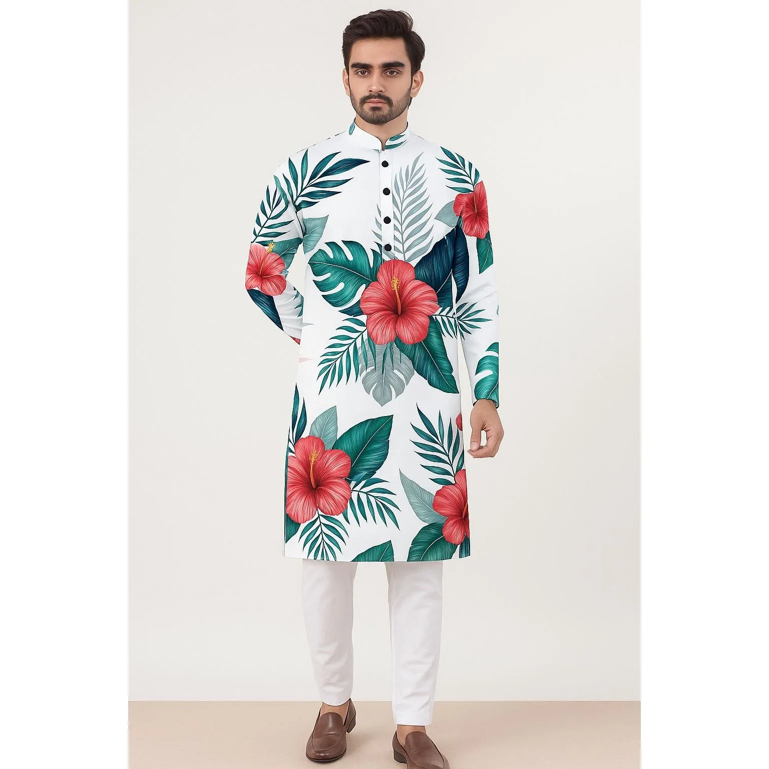 رداء رجالي مسلم بأكمام طويلة نمط عرقي 2025 بياقة واقفة ملابس عربية رداء إسلامي غير رسمي للرجال #2